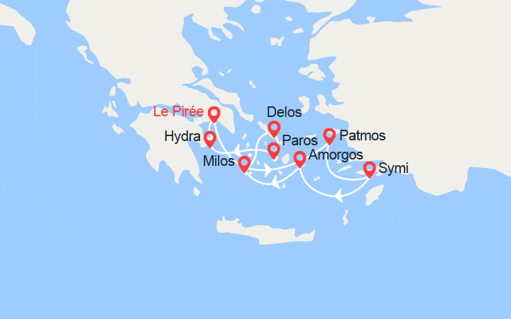 Carte itinéraire croisière Festival de Pâques au cœur des Iles grecques