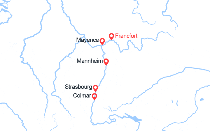 Carte itinéraire croisière Fêtes de fin d'année sur le Rhin et ses affluents
