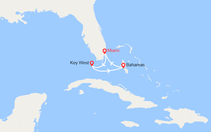 Carte itinéraire croisière Floride, Bahamas