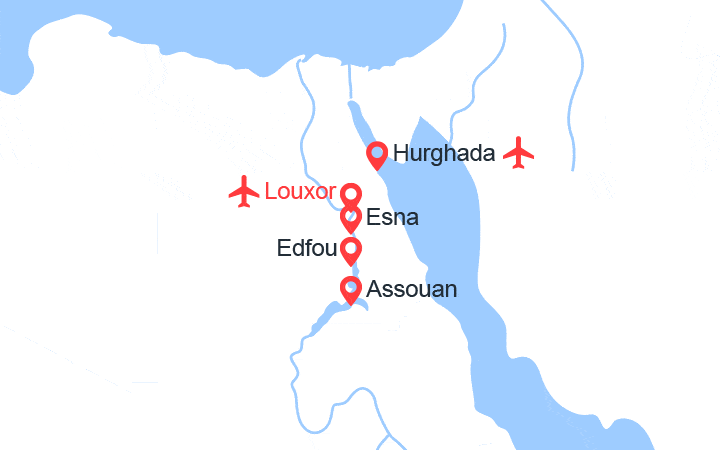 Carte itinéraire croisière Gloire des pharaons à bord du Framissima Monica et extension au Framissima Swiss Inn Resort 5*