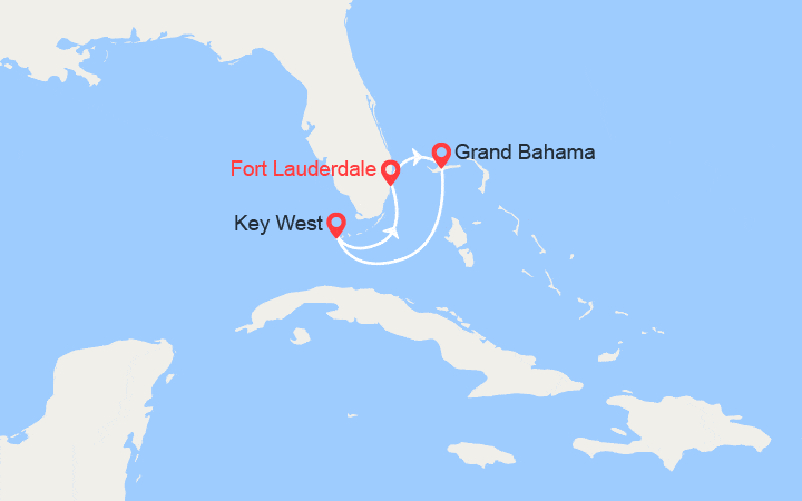 Carte itinéraire croisière Grand Bahama, Key West
