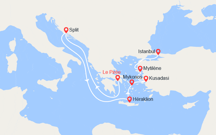 Carte itinéraire croisière Grèce, Croatie, Turquie