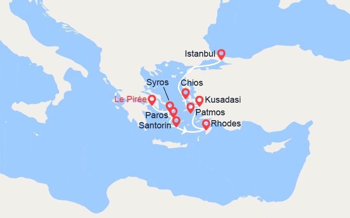 Carte itinéraire croisière Grèce, Turquie