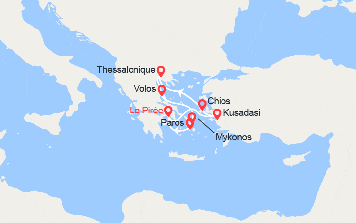 Carte itinéraire croisière Grèce, Turquie