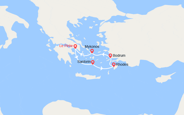 Carte itinéraire croisière Grèce, Turquie