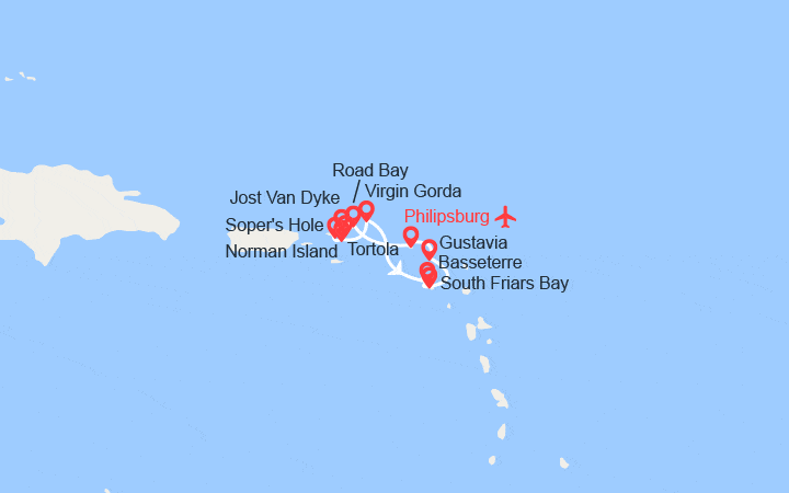 Carte itinéraire croisière Îles au Trésor : Antilles et Caraïbes - Vols inclus
