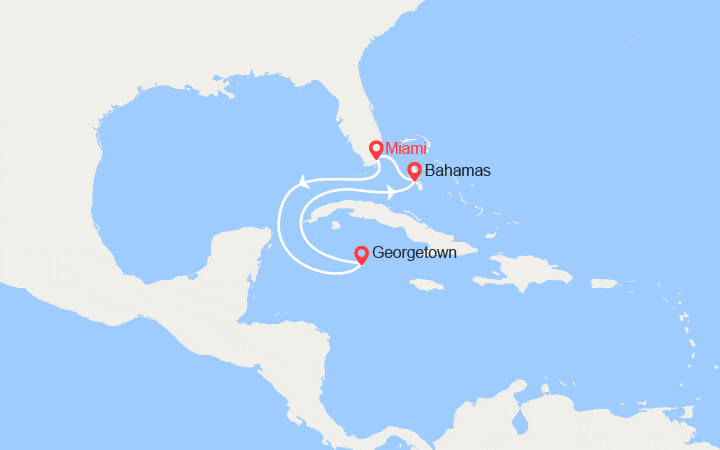 Carte itinéraire croisière Iles Caïman, Bahamas