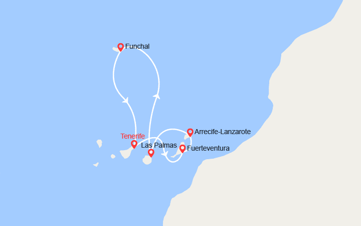 Carte itinéraire croisière Îles Canaries et Madère