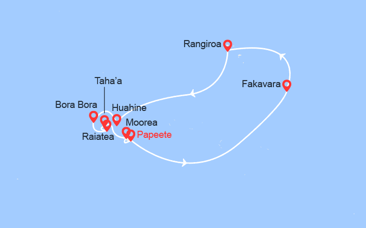 Carte itinéraire croisière Iles de la Societe et Tuamotu