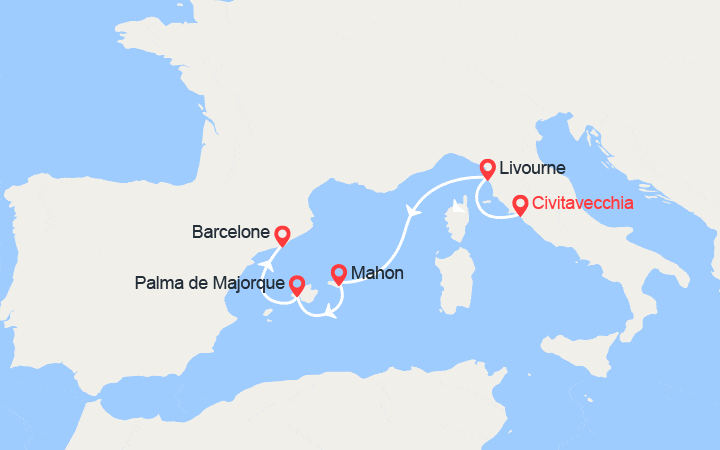 Carte itinéraire croisière Italie, Espagne