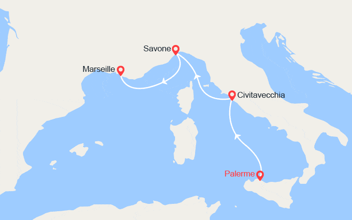 Carte itinéraire croisière Italie, France