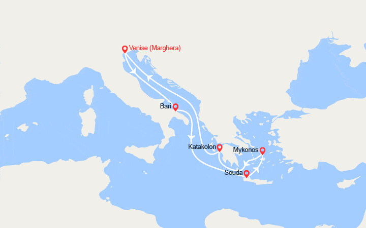 Carte itinéraire croisière Italie, Grèce
