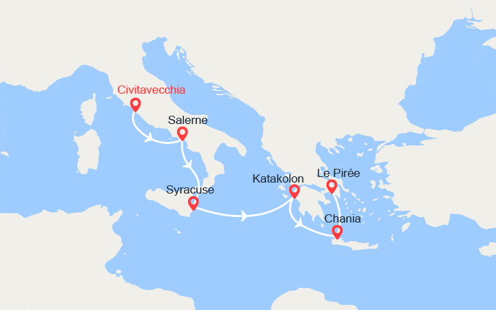 Carte itinéraire croisière Italie, Grèce