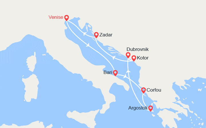 Carte itinéraire croisière Italie, Grèce