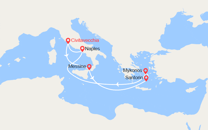 Carte itinéraire croisière Italie, Iles Grecques
