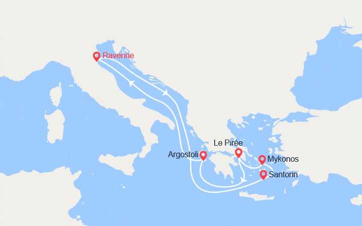 Carte itinéraire croisière Italie, îles Grecques