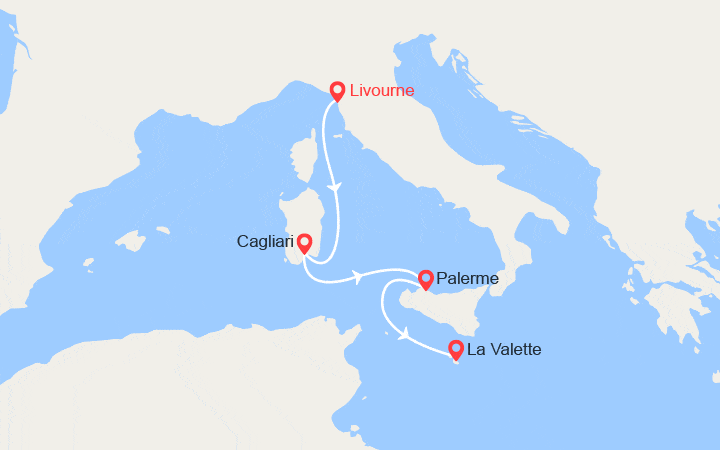 Carte itinéraire croisière Italie, Malte