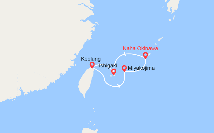 Carte itinéraire croisière Japon, Taïwan : Ishigaki à Naha