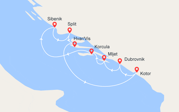 Carte itinéraire croisière La Croatie et le Monténégro en Famille (DHD_FAMPP)