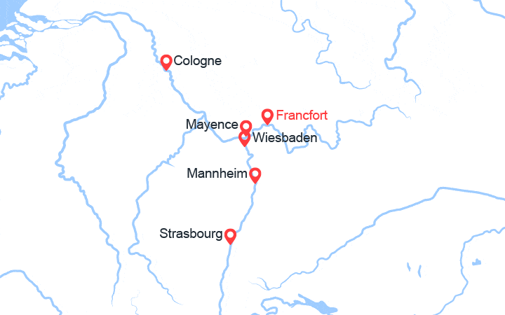 Carte itinéraire croisière La magie de noël sur le Rhin