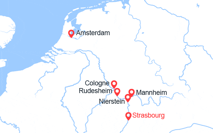 Carte itinéraire croisière La vallée du Rhin romantique et la Hollande (HSA_PP)