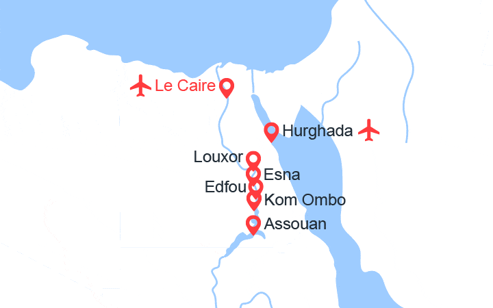 Carte itinéraire croisière Le Caire et extension Framissima Continental Hurghada