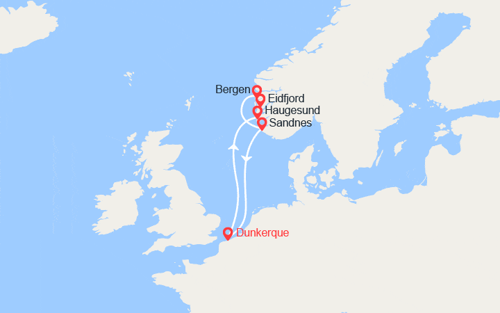 Carte itinéraire croisière Le Meilleur de la Norvège