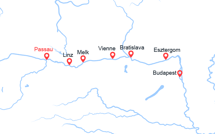 Carte itinéraire croisière Le Nouvel AN sur le Danube