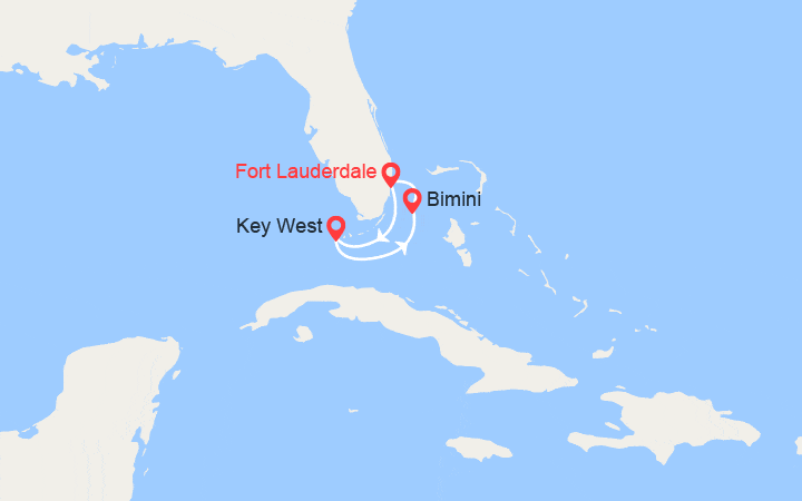 Carte itinéraire croisière Les Bahamas : Bimini, Key West, Grand Bahama