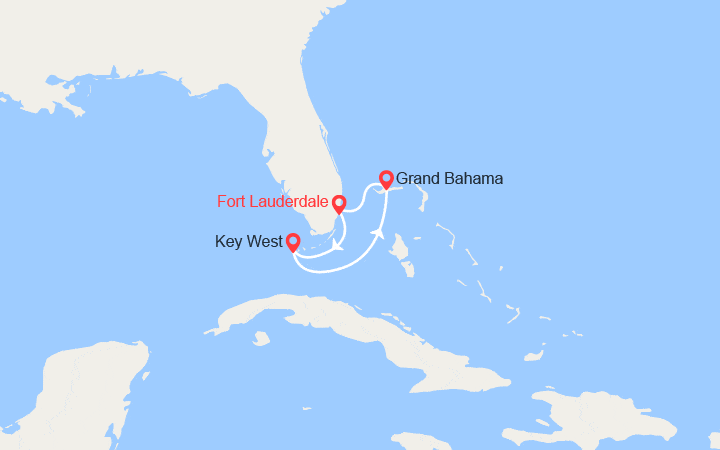 Carte itinéraire croisière Les Bahamas : Grand Bahama, Key West