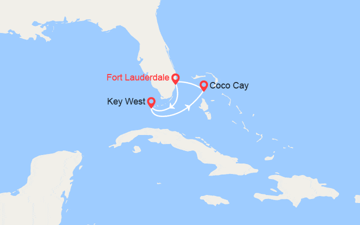 Carte itinéraire croisière Les Bahamas : Key West Cococay, Grand Bahama