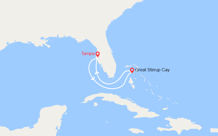 Carte itinéraire croisière Les Bahamas : Tampa, Great Stirrup, Bahamas