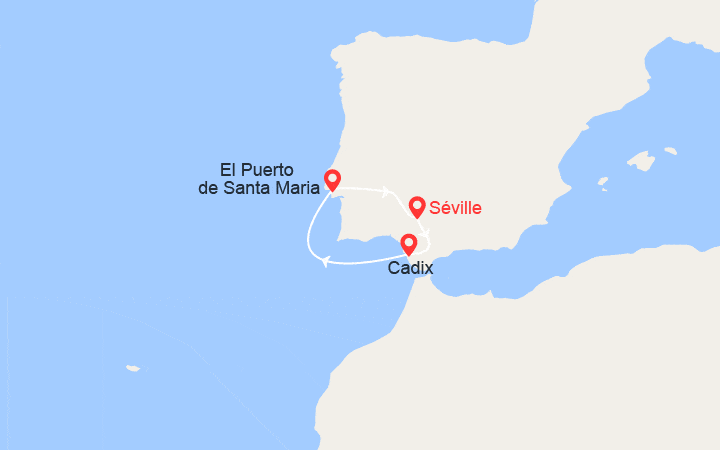 Carte itinéraire croisière Les splendeurs de l'Andalousie au fil du Guadalquivir (SHF_PP)