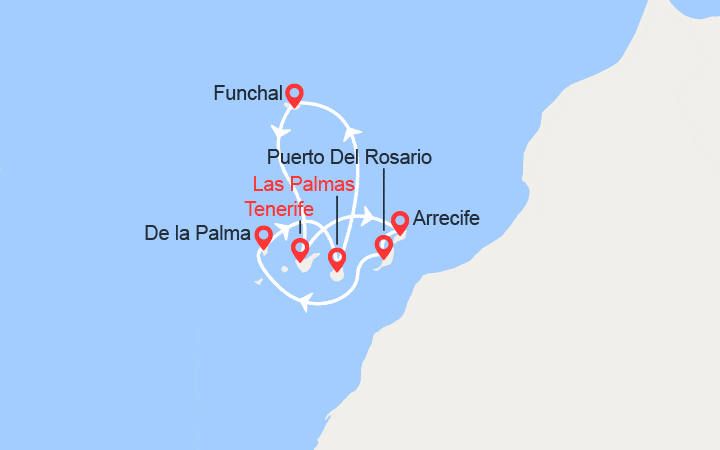 Carte itinéraire croisière Madère, Canaries