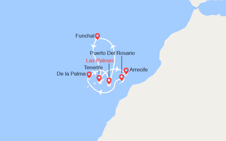 Carte itinéraire croisière Madère, Canaries