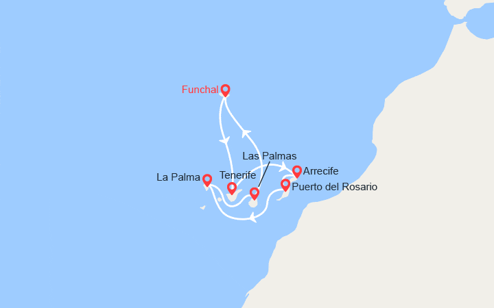 Carte itinéraire croisière Madère, Canaries