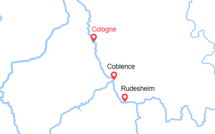 Carte itinéraire croisière Marchés de Noël: Cologne - Rudesheim - Coblence - Cologne