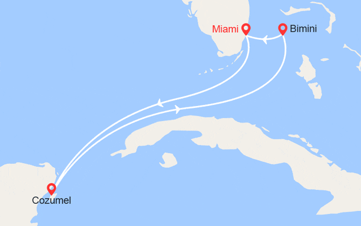 Carte itinéraire croisière Mexique, Bahamas
