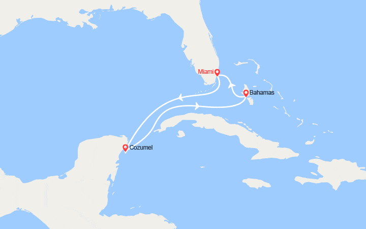 Carte itinéraire croisière Mexique, Bahamas