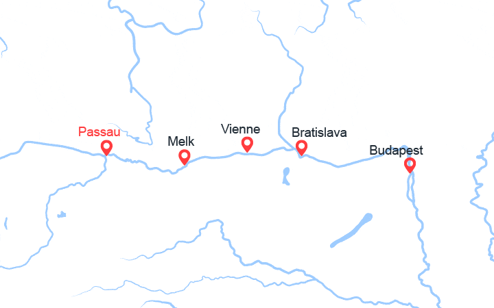 Carte itinéraire croisière Noël sur le Danube