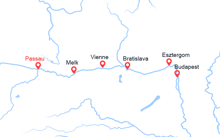 Carte itinéraire croisière Noël sur le Danube
