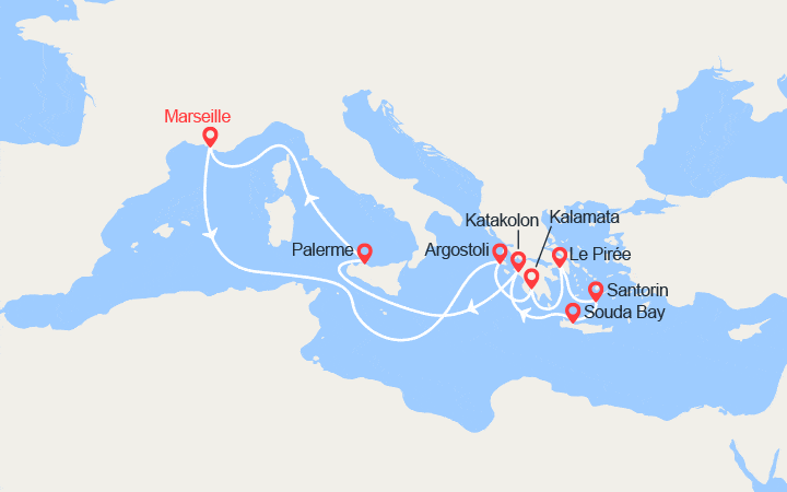 Carte itinéraire croisière Odyssée Hellénique