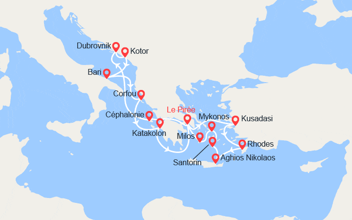 Carte itinéraire croisière Paradisiaque Adriatique et Idyllique Mer Egée