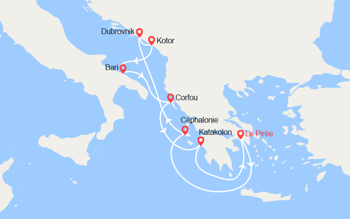 Carte itinéraire croisière Paradisiaque Adriatique et mer Égée