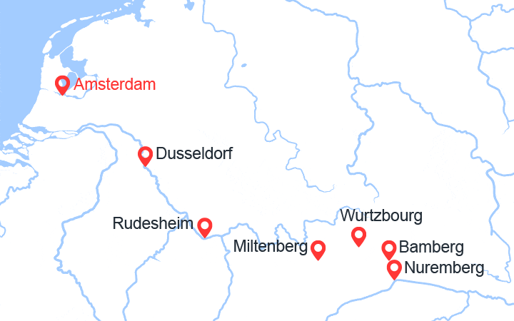 Carte itinéraire croisière Pays-Bas, Allemagne