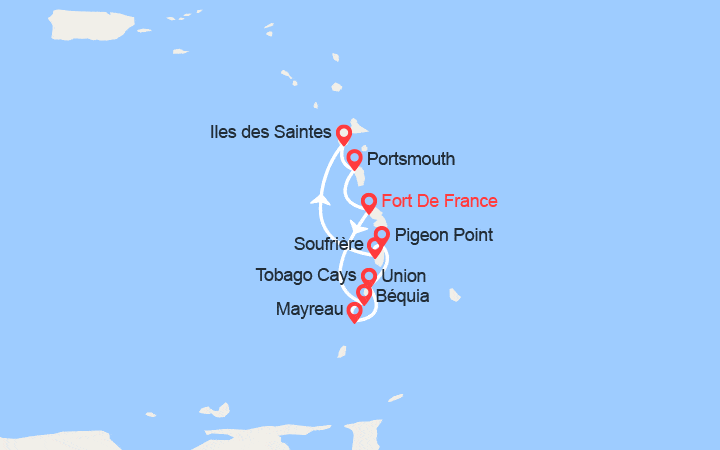 Carte itinéraire croisière Perles des Antilles