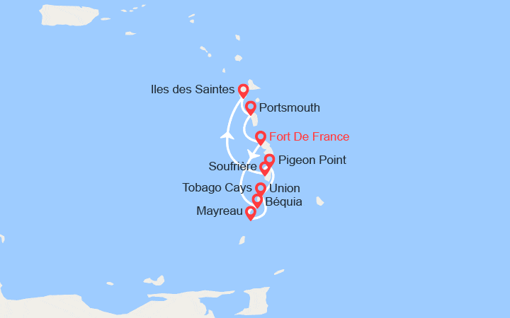 Carte itinéraire croisière Perles des Antilles