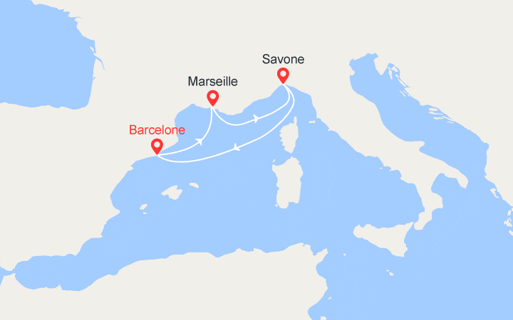 Carte itinéraire croisière Provence, Italie