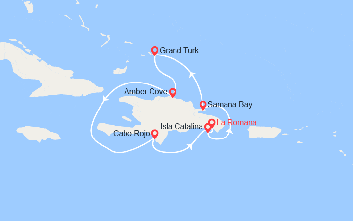 Carte itinéraire croisière Rép.Dominicaine, Îles Turks et Caïques
