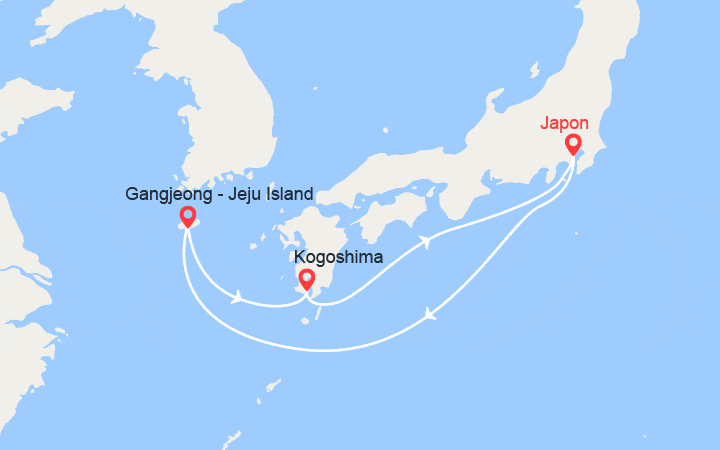 Carte itinéraire croisière République de Corée, Japon